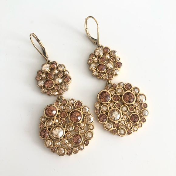 Cache Rhinestone Gold Dangle Drop Earrings - Picture 2 of 2